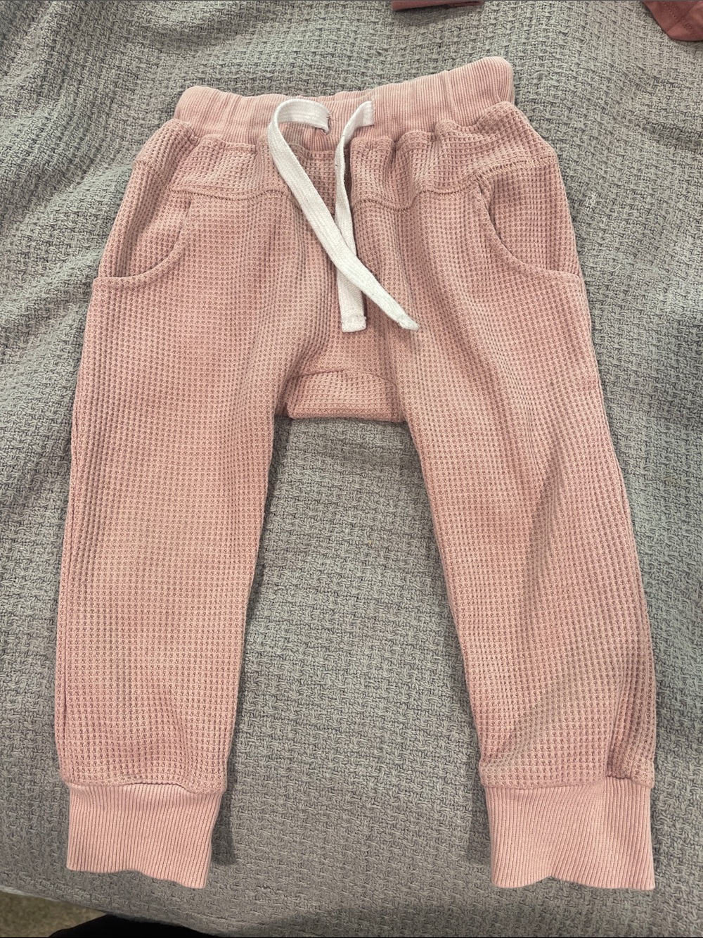Little Bipsy Pink Waffle Knit Joggers with White Drawstring